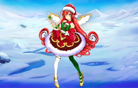 The princess in a red and green Christmas dress with a Santa hat