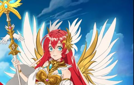 The princess in golden armour with wings and a tall staff