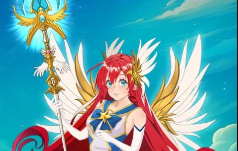The princess in a blue and white sailor-style outfit with a golden staff