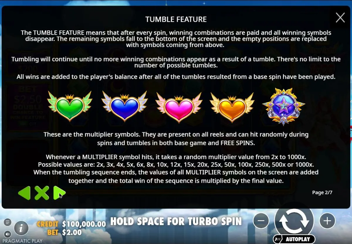 Rules screen listing the 1000x multiplier next to the four hearts