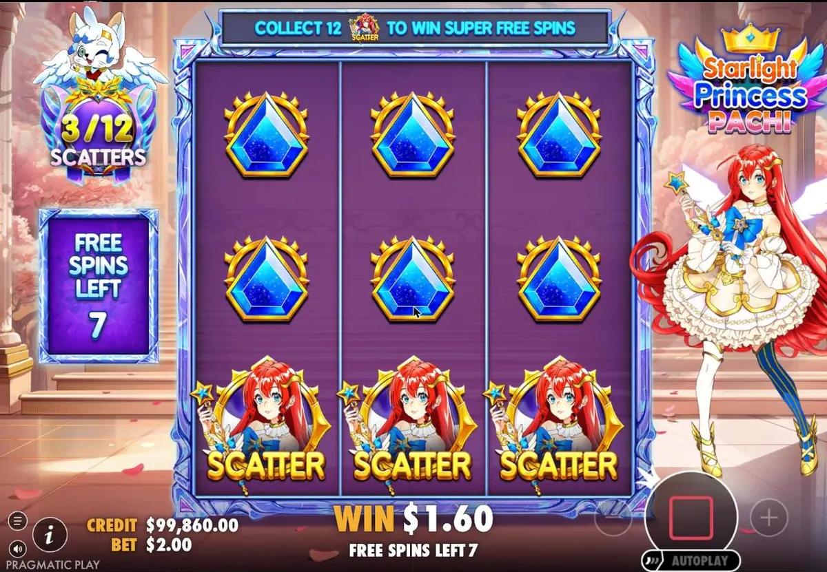 Free spins with stacked symbols and three scatters