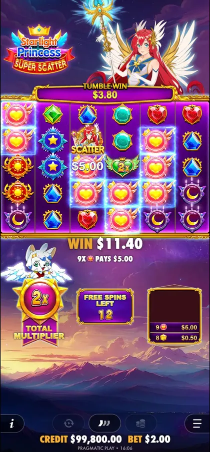 Super Scatter free spins on a phone at sunset