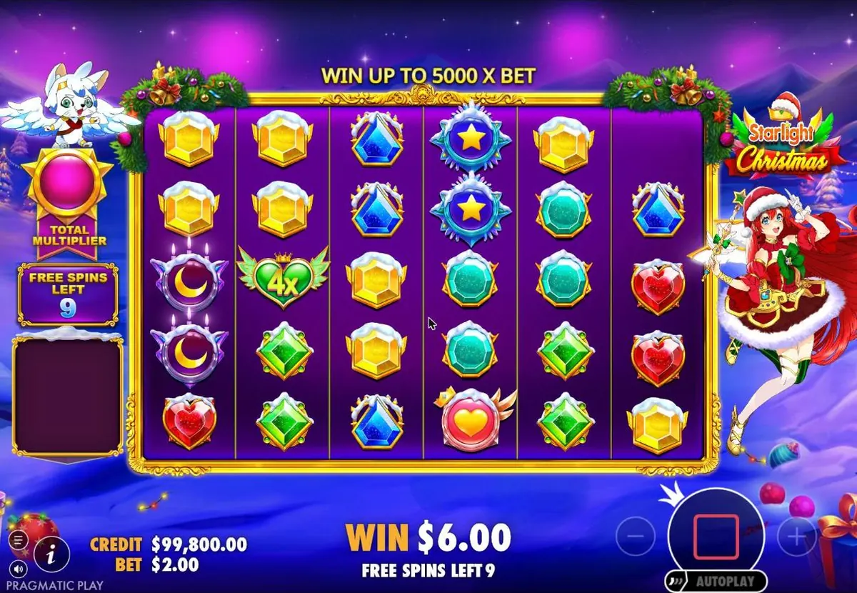 Starlight Christmas free spins at night with a 4x heart