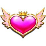 A pink multiplier heart with wings and a crown